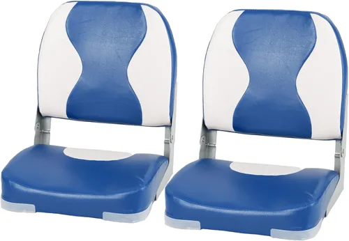 Miniatura 13 de GYMAX Asiento plegable para barco, paquete de 2 asientos con respaldo bajo para capitán de pesca, con acolchado de esponja gruesa, bisagras