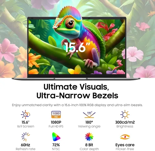 Miniatura 4 de AE86 Celeron N4000 - Portátil de 15,6 pulgadas, 8 GB de RAM y 256 GB SSD, pantalla Full HD 1080P, WiFi de doble banda, mini HDMI, cuaderno plateado