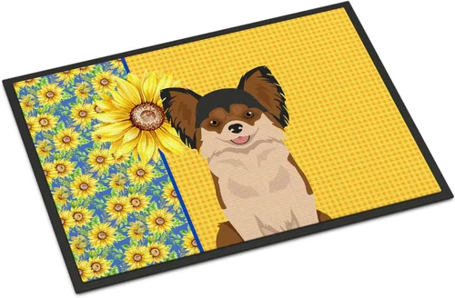 Miniatura 234 de Caroline's Treasures WDK5313MAT Airedale Terrier - Tapete para puerta delantera de 18 x 27 pulgadas, diseño de girasoles de verano, para entrada