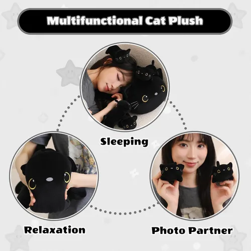 Miniatura 5 de SQEQE Peluche de gato negro con 4 bebés, gato en la barriga, lindo gato negro de peluche para niños, regalos ideales para Navidad, San Valentín