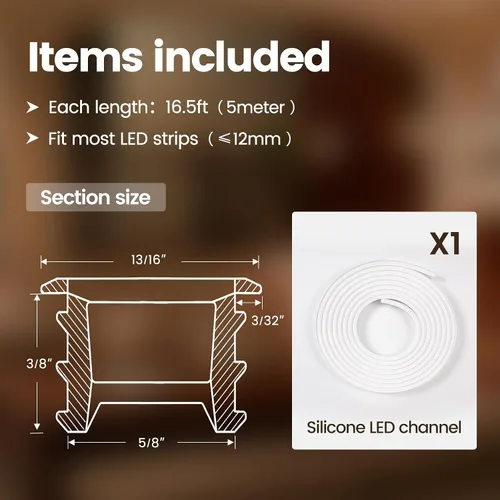 Miniatura 2 de Muzata Difusor LED de silicona sin manchas de 16.5 pies/16.4 ft con canal LED blanco flexible con brida empotrada tubo flexible