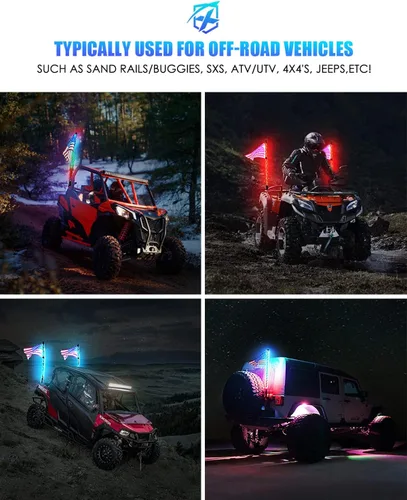Miniatura 6 de Xprite Luces LED de Látigo Espiral de 91 cm RGB, Luces de Látigo Bailarinas de 360° con Cambio de Colores con Control Remoto y Bandera para Jeep