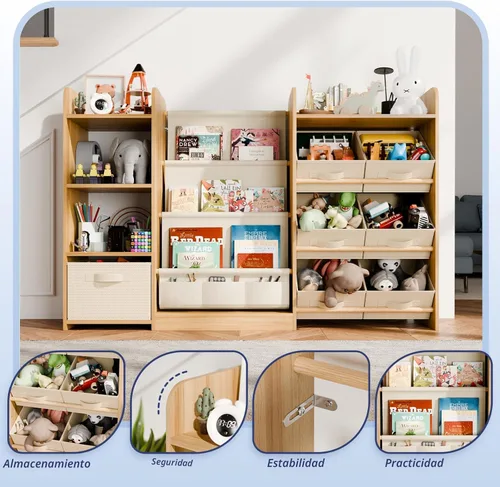 Miniatura 4 de IKALIFE Organizador de almacenamiento de juguetes y libros para niños - Estantería grande con 7 compartimentos removibles, estantería para bebés