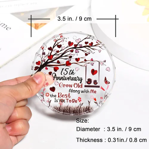 Miniatura 4 de 15º aniversario de boda, regalos de cristal para esposa, marido, placa de cristal colorida de 3.5 pulgadas, adorno colgante para 15 años aniversario