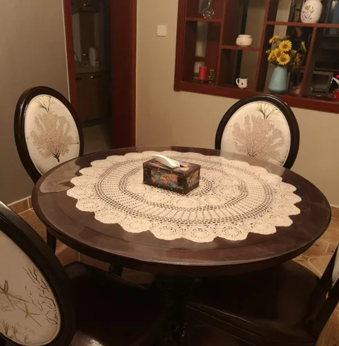 Miniatura 3 de Damanni Mantel de encaje de ganchillo hecho a mano de algodón blanco para mesa, redondo, 35 pulgadas