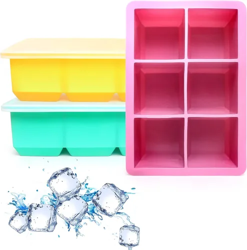 Miniatura 14 de Excnorm Bandejas de silicona para cubitos de hielo, paquete de 3, moldes de silicona para cubitos de hielo de gran tamaño con tapa extraíble a