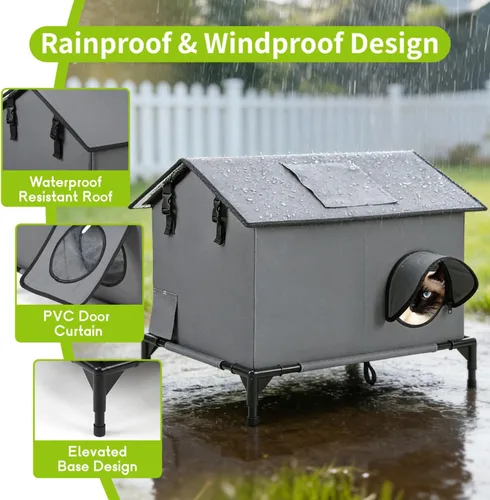 Miniatura 3 de Casa extragrande para gatos al aire libre, resistente a la intemperie, aislada para interiores y exteriores, casa para varios gatos con puerta