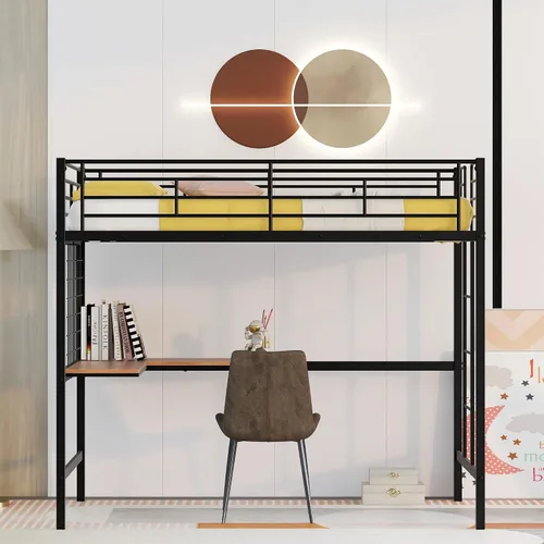 Miniatura 5 de SOFTSEA Cama tipo loft de metal doble con escritorio y rejilla de metal, marco de cama de acero de estilo industrial para niños y adolescentes