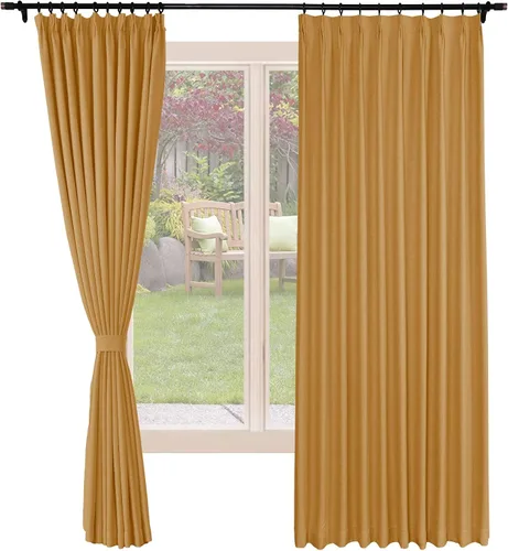 Miniatura 15 de Frelement Cortinas opacas de lino natural, paneles de cortinas plisadas para sala de estar, cortinas con aislamiento térmico, 52 pulgadas de ancho x