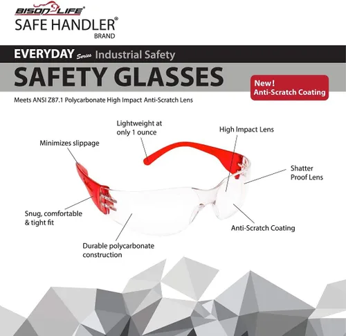 Miniatura 5 de SAFE HANDLER BISON LIFE - Lentes de seguridad con patillas de color de lente transparente, talla única, para adultos, jóvenes, patillas