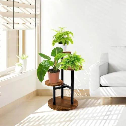 Miniatura 5 de AUGOSTA - Soporte para plantas de 3 niveles, estante alto de metal y madera para exhibición en interiores y exteriores, soporte para macetas