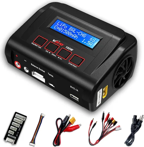 Cargador de batería RC AC/DC 100 W Lipo Cargador Lipo Cargador de batería para 2S 3S-6S 7.4 V 11.1 V Paquetes de baterías Lipo con TRX/clip de