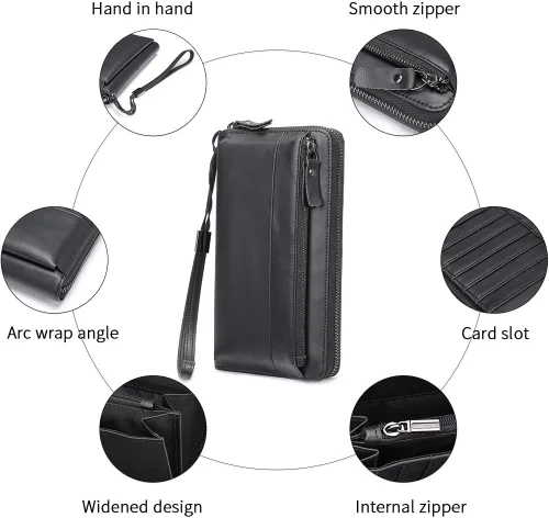 Miniatura 57 de LUKZIJAES Billetera de cuero genuino para hombre, con bloqueo RFID, delgada, plegable, bolsillo frontal, #3-Café, Vintage