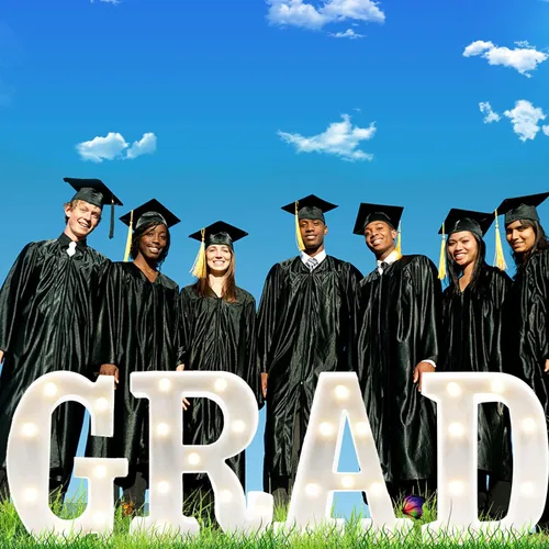 Miniatura 5 de Decoraciones de graduación 2026 – 4 letras grandes iluminadas, letras GRAD, letras LED de marquesina para suministros de fiesta de clase de 2026