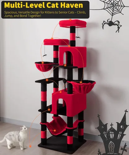 Miniatura 5 de AMHANCIBLE PT18RD - Árbol gótico para gatos, torre de 70 pulgadas de alto para gatos de interior, árbol para gatos de varios niveles con poste