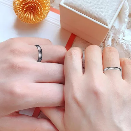 Miniatura 5 de Juego de 2 anillos de compromiso para parejas de sol y luna, 2 piezas de plata de ley 925, anillos ajustables a juego, anillos de compromiso