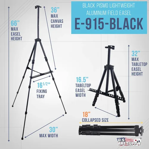 Miniatura 2 de U.S. Art Supply Caballete de trípode de metal negro de 66 pulgadas, ajustable de 20 a 5.5 pies, con capacidad para lienzo de 32 pulgadas, soporte