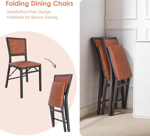 Miniatura 5 de VECELO Juego de 2 sillas plegables con cojín, asientos acolchados plegables con estructura de metal resistente para cocina/comedor/sala de estar