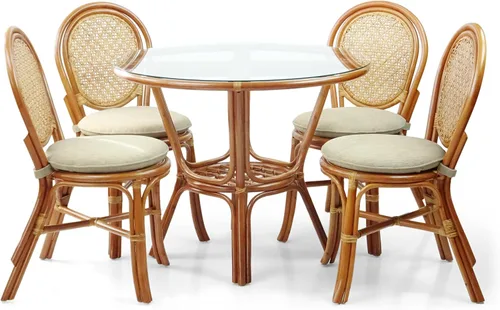 Miniatura 9 de Denver Dining - Silla auxiliar de mimbre hecha a mano con cojín color crema, ratán natural, colonial