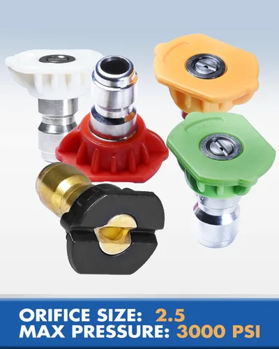 Miniatura 2 de TOOLCY Puntas de boquilla para lavadora a presión, 2.5 orificios, diseño de hasta 3000 PSI, múltiples grados, para uso en agua fría y caliente
