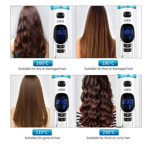 Miniatura 7 de Cepillo alisador de pelo de vapor profesional - Plancha eléctrica de cerámica para alisar el cabello largo y corto