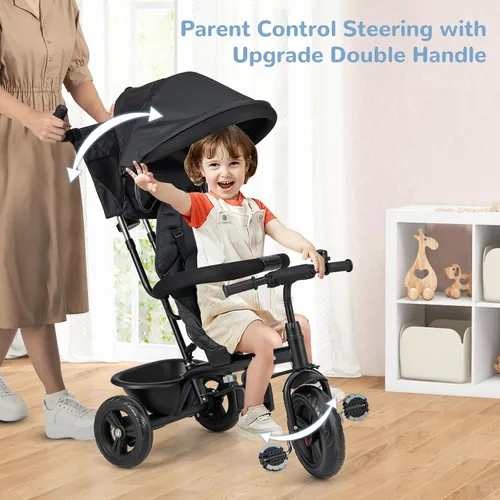 Miniatura 4 de INFANS Triciclo para Niños, Triciclo de Bebé 6 en 1 Bicicleta para Niños Pequeños con Asiento Reversible, Mango de Empuje Ajustable, Control