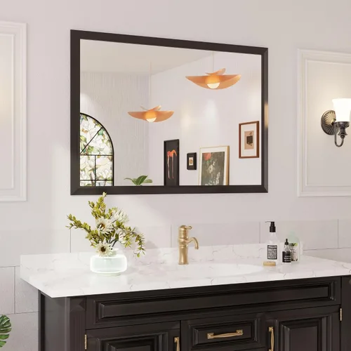 Miniatura 122 de Amorho Espejo de Baño Negro, Espejos de Pared de 24x30 Pulgadas con Marco de Metal Grueso para Sobre el Fregadero, Dormitorio, Sala de Estar