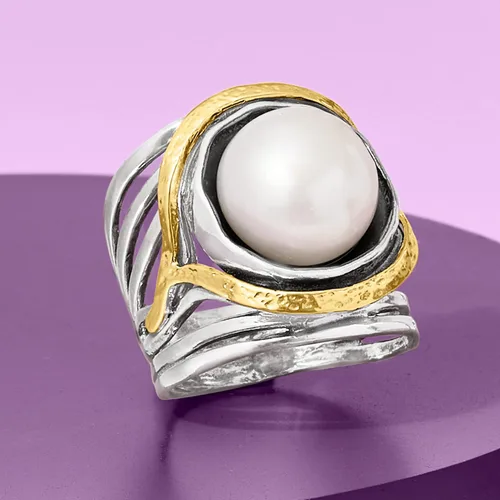 Miniatura 6 de Ross-Simons Pearl or Gemstone Openwork Ring in Silver and 14kt Yellow Gold