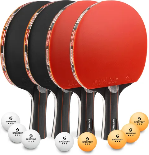 Sportout Juegos de palas de ping pong, remo portátil de tenis de mesa con pelotas, estuche de almacenamiento de primera calidad, raqueta de tenis de