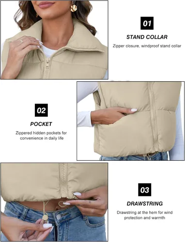 Miniatura 5 de PEHMEA Chaleco acolchado para mujer, cuello alto, ligero, sin mangas, con cremallera, chaleco de abrigo
