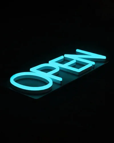 Miniatura 3 de HiNeon Letrero de Neón Abierto Azul Hielo de 20inx7in Letrero LED Abierto con Control Remoto, Letrero de Luz Cian Eléctrica para Tienda de Negocios