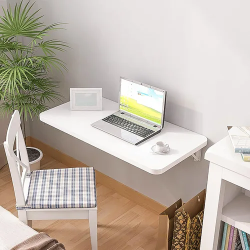 Mesa plegable montada en la pared, mesa de hojas colgantes para computadora portátil que ahorra espacio, mesa flotante con 2 soportes de metal para