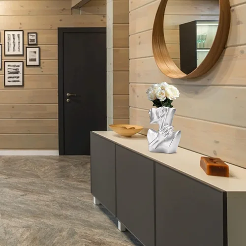 Miniatura 8 de BRABUD Maceta de resina de media cara con cabeza de plata, maceta para interiores y exteriores, moderna decoración para el hogar, habitación