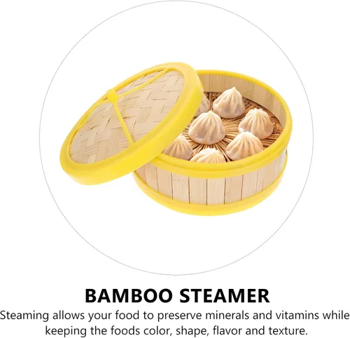 Miniatura 6 de DOITOOL Cesta de vapor de bambú, cocina china con tapa para cocinar albóndigas pescado verduras Dim Sum Bao pan arroz carne pescado 5 pulgadas vapor