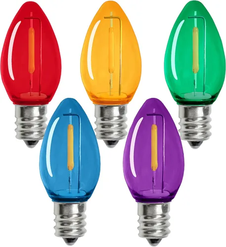 KGC Paquete de 25 bombillas LED C7 para luces de Navidad, bombillas LED C7 irrompibles para luces de Navidad al aire libre, 0.6W, equivalente a 7W