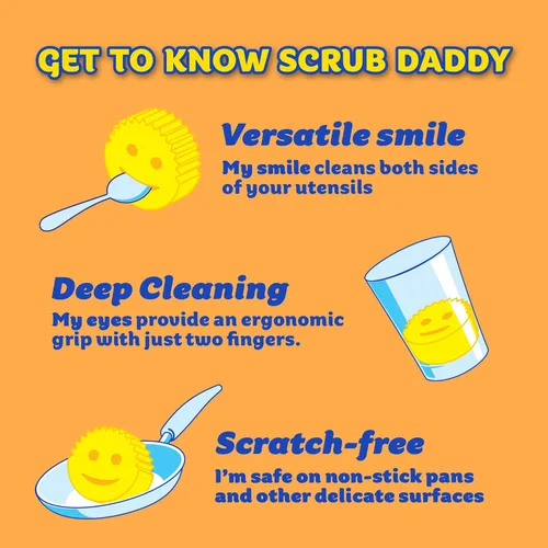 Miniatura 7 de Scrub Daddy Scrub Mommy, Daddy Caddy + Cif Limpiador Multiusos - Estropajo de dos caras sin arañazos para cocina y baño + crema de limpieza