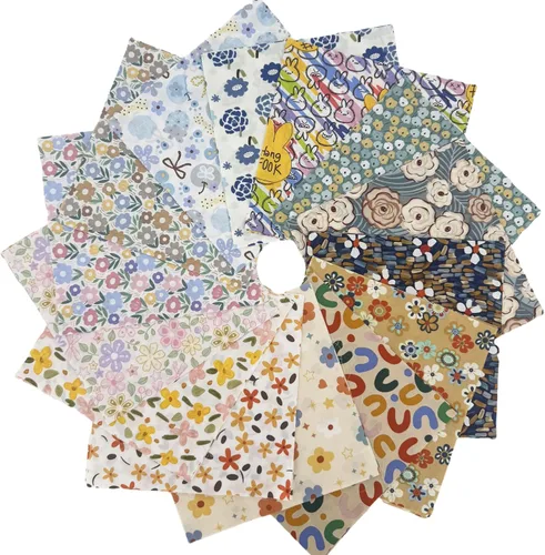 Miniatura 8 de Cuadros de tela de algodón 100% para niños, suministros de acolchado de 5 pulgadas, paquetes precortados de tela floral azul en liquidación
