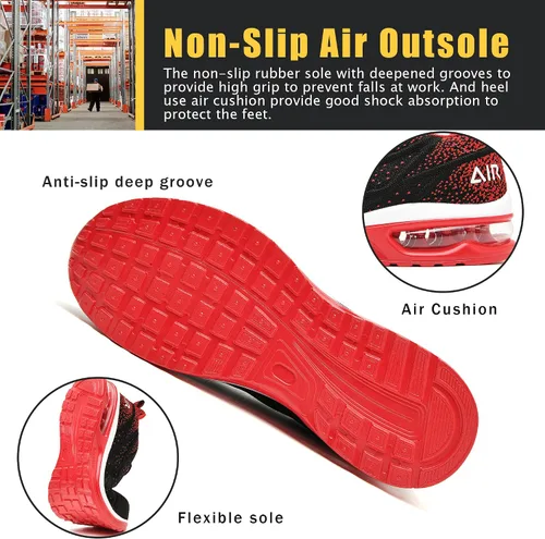 Miniatura 4 de HiHatide - Zapatos con punta de acero para hombre, zapatos de trabajo, zapatos de seguridad, con amortiguación de aire, ligeros, antideslizantes
