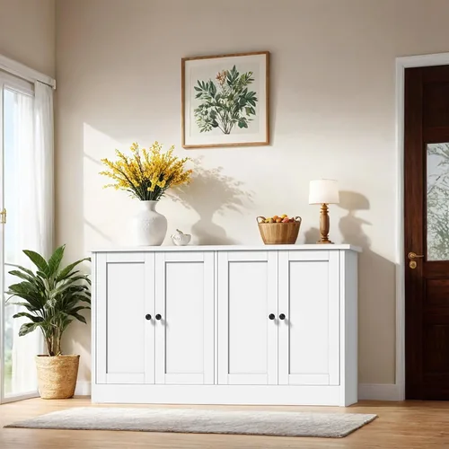 Miniatura 11 de holzart Armario de almacenamiento de buffet negro con 4 puertas, gabinete de barra de café de 49 pulgadas de ancho, aparador de buffet de cocina
