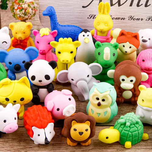 32 gomas de borrar de animales para niños, mascotas de escritorio, 3D desarmables para niños, recompensas de aula, premios de juegos, caja del