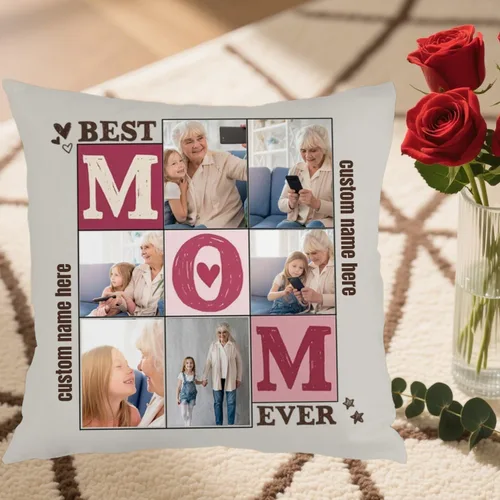 Miniatura 5 de Personalized Pillowcase with 6 Pictures and Words for Mom, Soft Decorative Cushion Perfect as a Meaningful Gift for Birthdays Christmas or 6