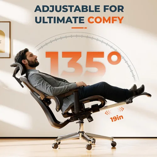 Miniatura 6 de ErgoChair Ultra, silla ergonómica de oficina con respaldo alto, soporte lumbar 2D, reposapiés, reposacabezas 3D, base de metal resistente, cómodo