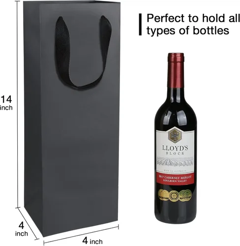 Miniatura 4 de Aimyoo Bolsas para botellas de vino negro de 4 x 4 x 14 pulgadas, paquete de 10 bolsas de regalo grandes de papel kraft con asas a granel