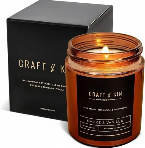 Miniatura 9 de Craft & Kin - Vela perfumada de cuero inglés de alta calidad, larga duración, 45 horas de tiempo de combustión, vela perfumada de soja natural