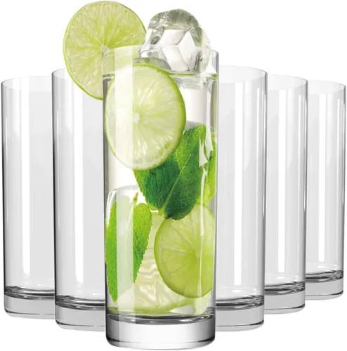 Miniatura 13 de Wlasss Juego de 4 vasos de vidrio transparente de 16.4 onzas, vasos de agua para cerveza, jugo, mojito, té helado, cristalería apta