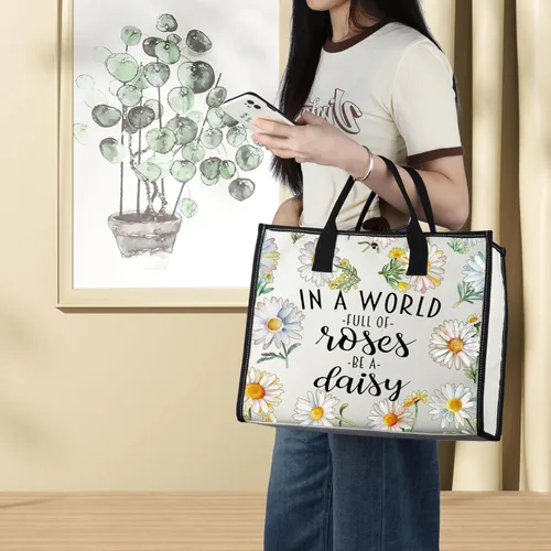 Miniatura 5 de LEVLO Bolsa de cosméticos de flores de margaritas, regalo para amantes de las margaritas, regalo en un mundo lleno de rosas, bolsa de maquillaje