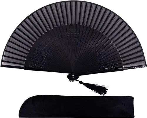 Miniatura 26 de Abanico plegable de seda y bambú, 8.27 pulgadas (21 cm), estilo retro, vintage, elegante y encantador, chino/japonés, regalo para mujeres y niñas