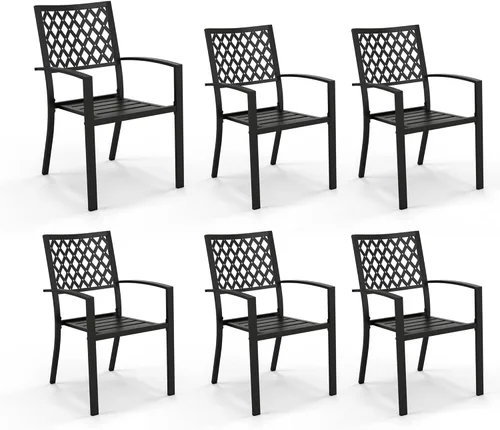 Miniatura 22 de PHI VILLA Juego de 2 sillas apilables de hierro forjado para patio, sillas de metal portátiles negras para exteriores, soporta 300 libras, ideal