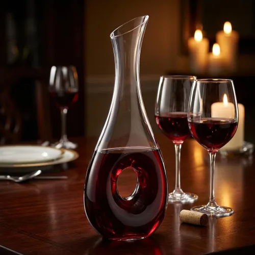 Miniatura 2 de QWORK Decantador de vino de cristal, jarra de vino tinto soplada a mano en forma de caracol, aireador y dispensador de 33.8 fl oz para bar casero