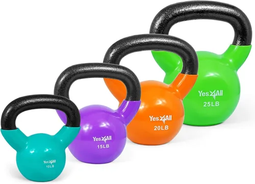 Miniatura 24 de Yes4All - Juego de pesas rusas recubiertas de vinilo, set combinado para entrenamiento corporal completo, fuerza de agarre, flexiones y ejercicios